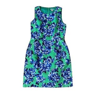 J.Crew size 2 Dress Textured Cotton Green Blue Floral Sheath Spring Floral